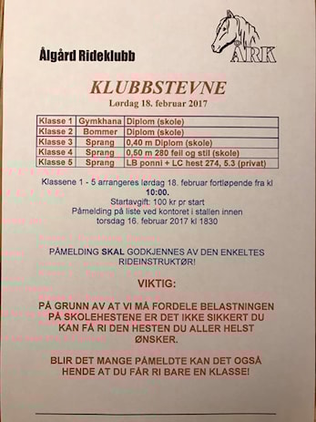 Klubbstevne lørdag 18.februar 2017